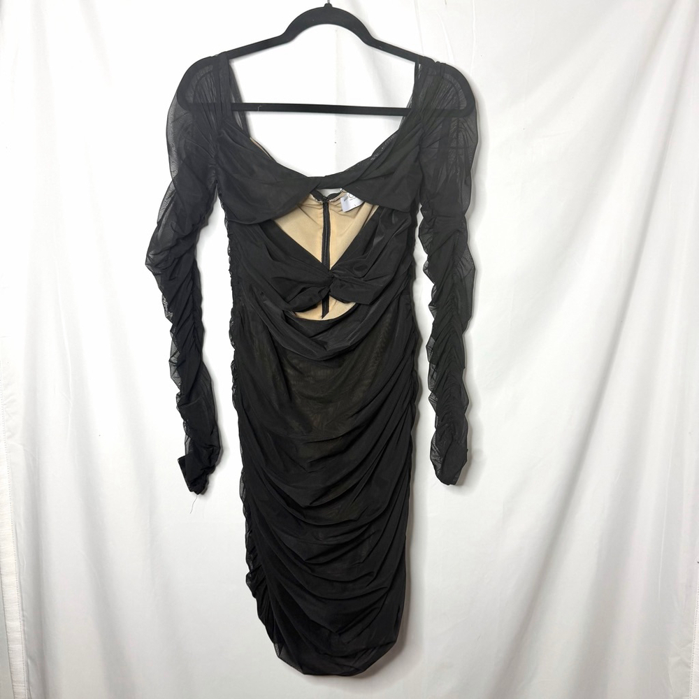 MISS CIRCLE Long Sleeve Cut Out Dress L Black Beige New with tags